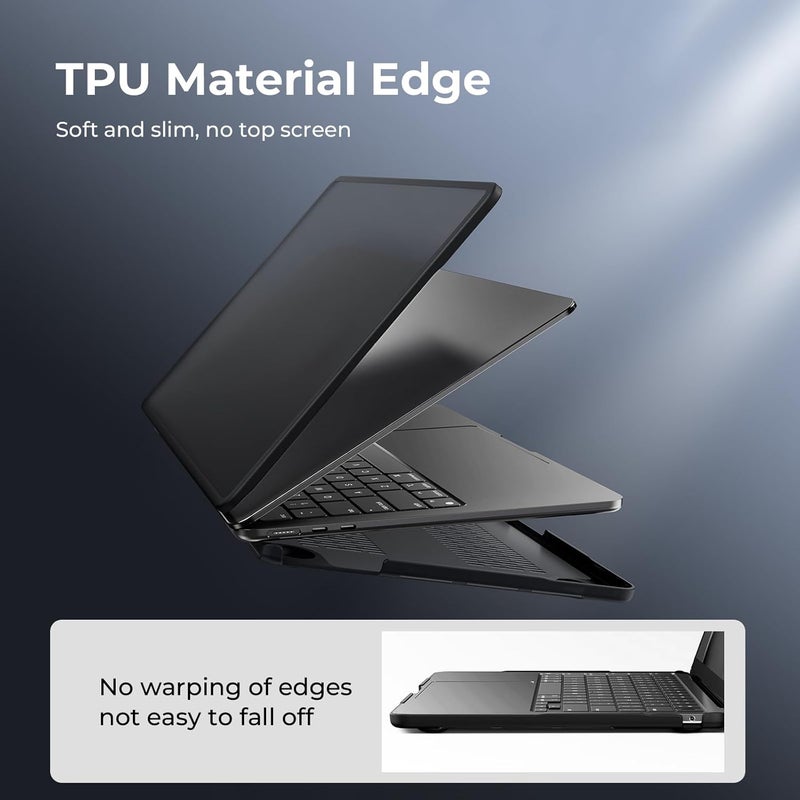 BlueSwan Anti-Cracking Hard Shell Case Compatible with MacBook Air 13 inch M4 M3 M2 2026 2025-2022 A3240 A3113 A2681, Drop Protection Soft TPU Bumper PC Base for Air 13.6 inch, Frosted Black - Image 3